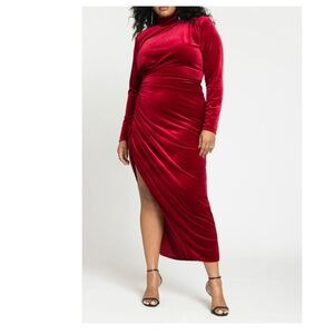 ELOQUII Women's Plus Size Mock Neck Velvet Dress With Slit NWT